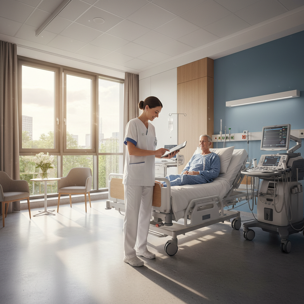 Pflegefachkraft versorgt einen älteren Patienten auf der Station